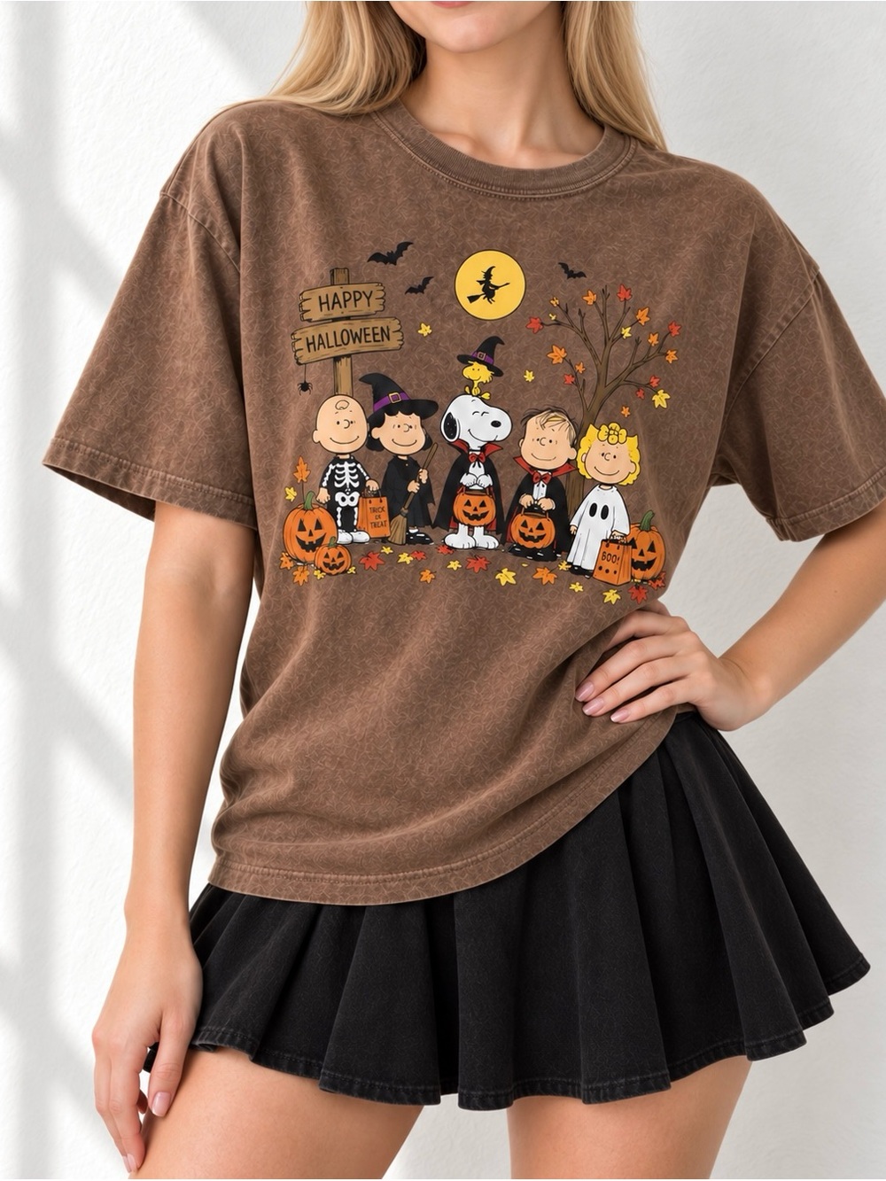 Peanuts Gang Happy Halloween Brown Spooky Aesthetic Comfort Colors Tee
